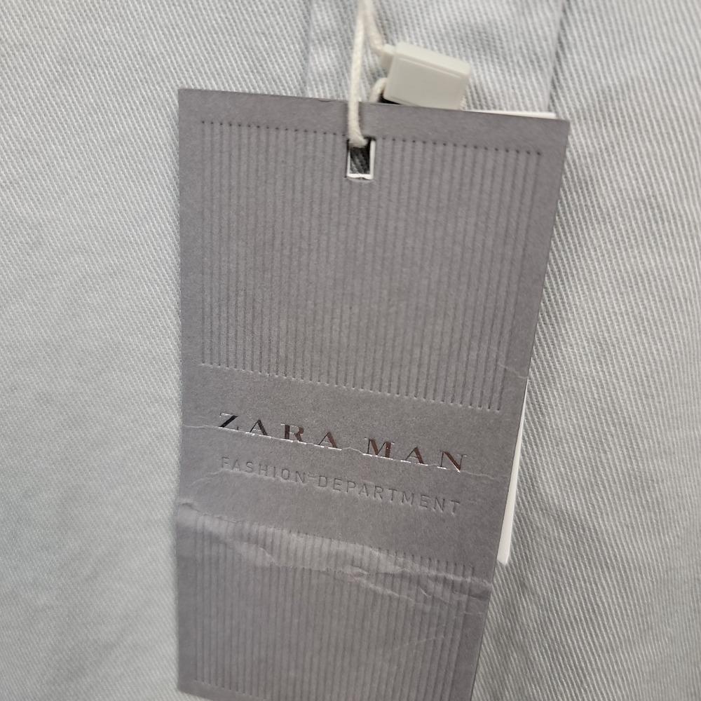 NEW ZARA Man Denim Shirt XL Distressed Overshirt Button Up Short Sleeve Cotton - Picture 3 of 11